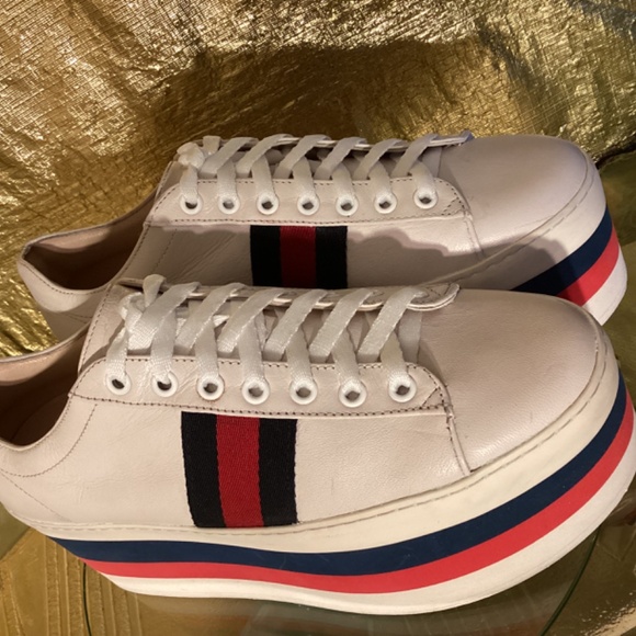 Gucci Women’s Peggy leather web platform sneakers - Picture 6 of 13